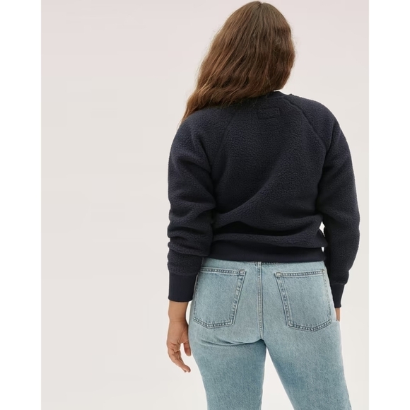 Everlane Sweatshirt Womens Black The Sherpa Teddy Fuzzy Fleece Renew Crew - Picture 1 of 14